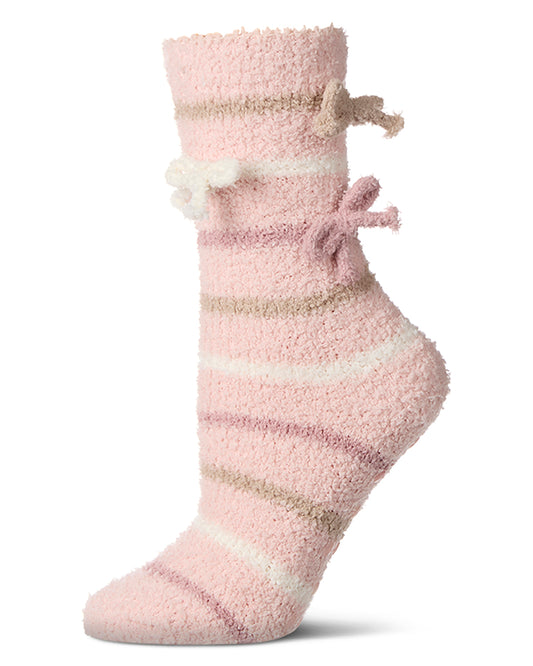 Women's Triple Bow Extra-Plush Non-Skid Cozy Crew Sock : Color: Rose