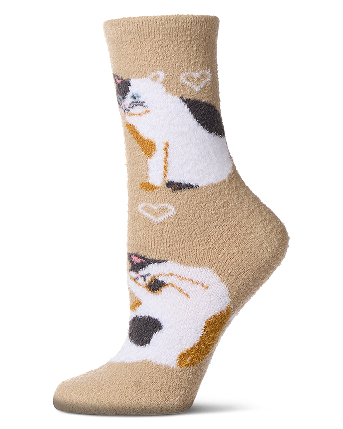 Women's Cat Themed SuperSoft Cozy Crew Sock : Color: Tan
