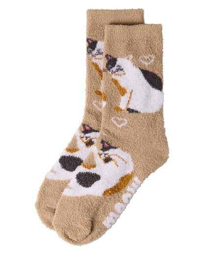 Women's Cat Themed SuperSoft Cozy Crew Sock : Color: Tan