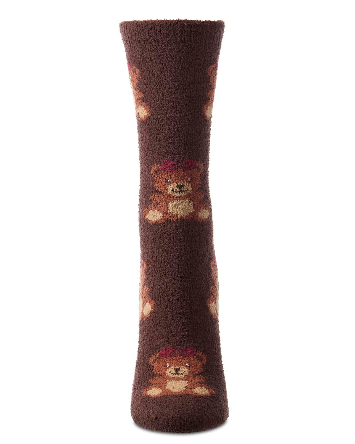 Women's "Lulu Bear" Micro-Plush Non-Skid Novelty Cozy Crew Sock