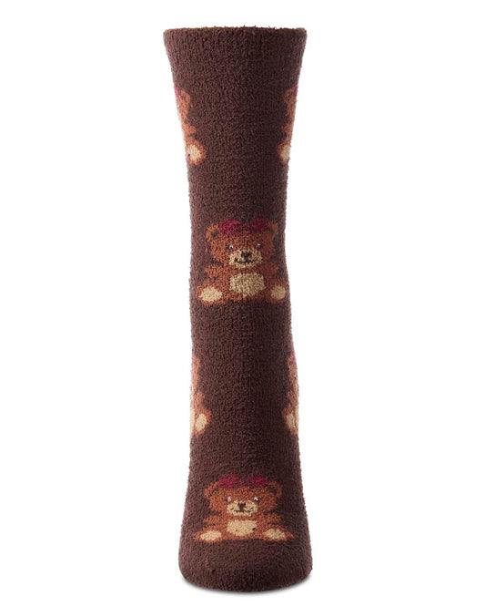 Women's "Lulu Bear" Micro-Plush Non-Skid Novelty Cozy Crew Sock