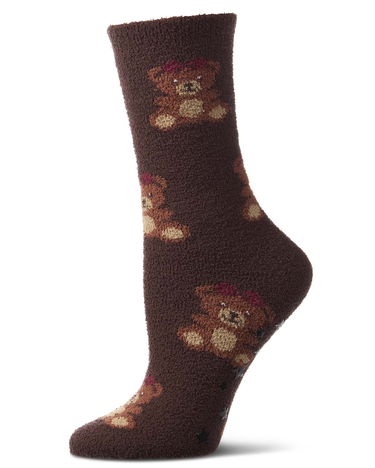 Women's "Lulu Bear" Micro-Plush Non-Skid Novelty Cozy Crew Sock