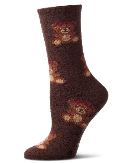 Women's "Lulu Bear" Micro-Plush Non-Skid Novelty Cozy Crew Sock