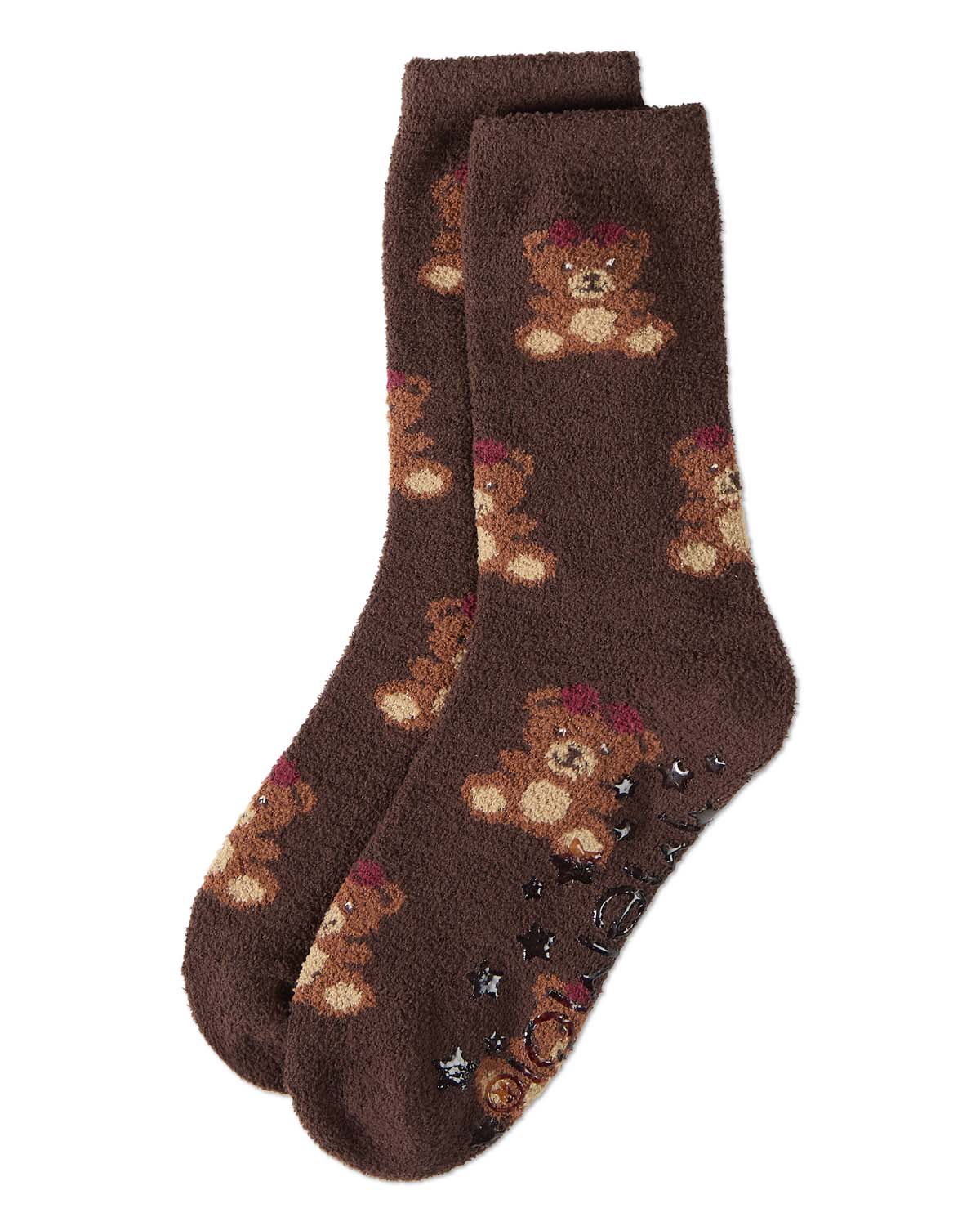 Women's "Lulu Bear" Micro-Plush Non-Skid Novelty Cozy Crew Sock