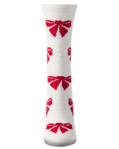 Women's "Bows" Micro-Plush Non-Skid Novelty Cozy Crew Sock