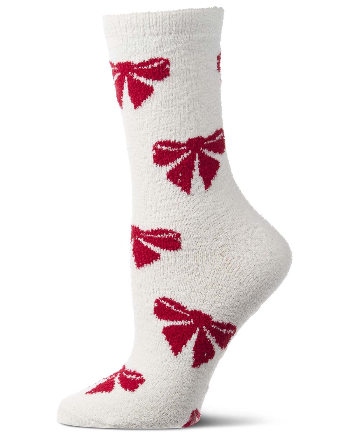 Women's "Bows" Micro-Plush Non-Skid Novelty Cozy Crew Sock