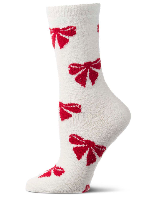 Women's "Bows" Micro-Plush Non-Skid Novelty Cozy Crew Sock