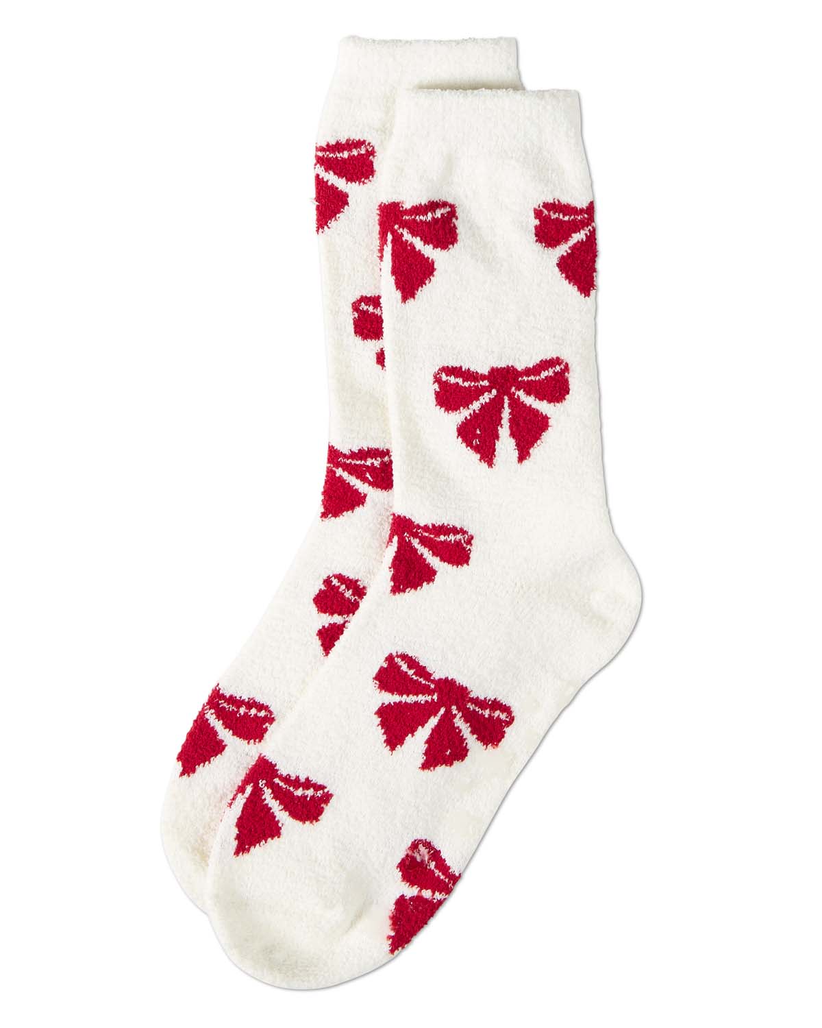 Women's "Bows" Micro-Plush Non-Skid Novelty Cozy Crew Sock