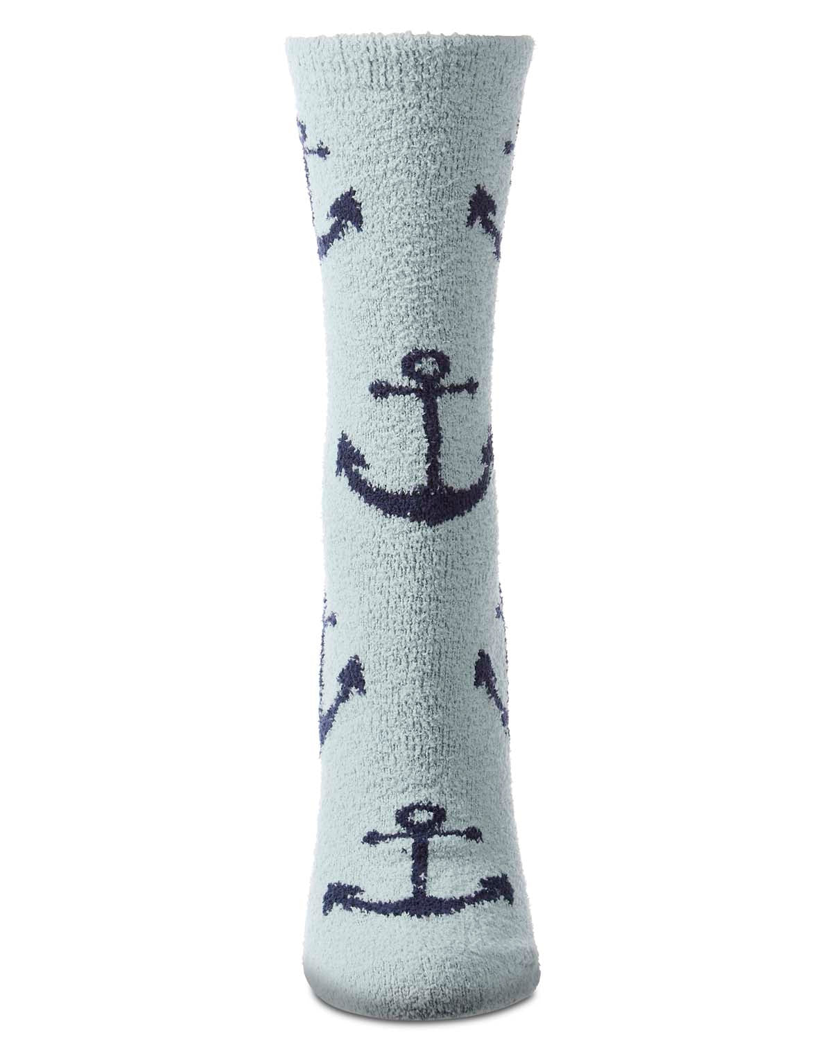 Women's "Anchors" Micro-Plush Non-Skid Novelty Cozy Crew Sock