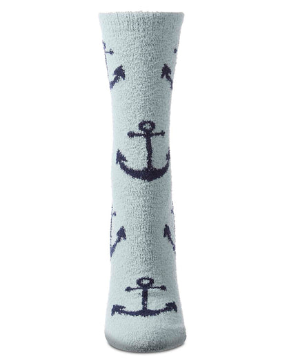 Women's "Anchors" Micro-Plush Non-Skid Novelty Cozy Crew Sock