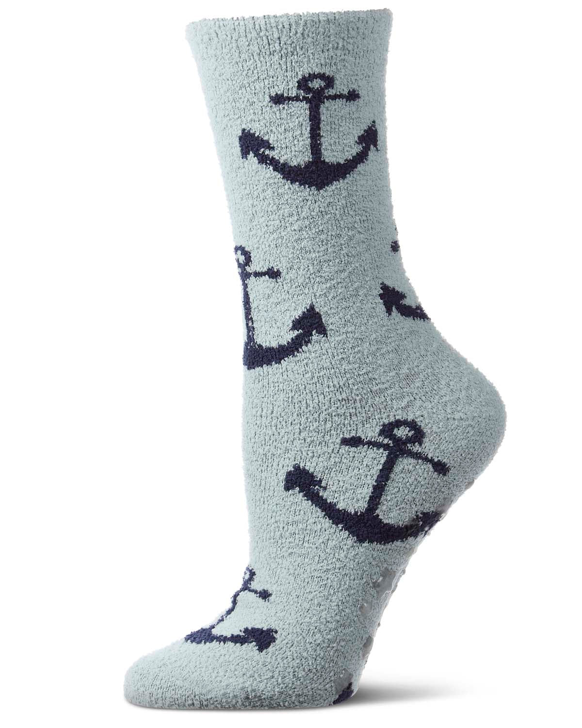 Women's "Anchors" Micro-Plush Non-Skid Novelty Cozy Crew Sock