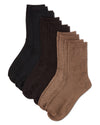 Women's 6 Pair Pack Basic Solid Soft Flat Knit Crew Socks : Color: Khaki-Brown-Black