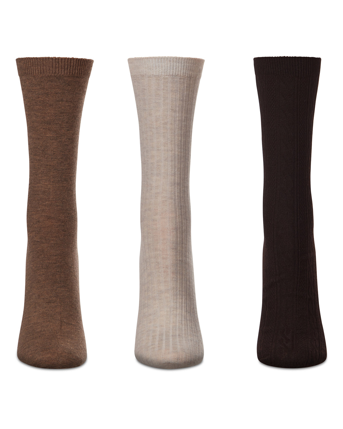 Women's 6 Pair Pack Basic Solid Soft Flat Knit Crew Socks : Color: Oatmeal Heather-Khaki-Brown