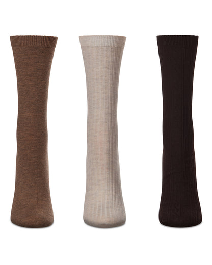Women's 6 Pair Pack Basic Solid Soft Flat Knit Crew Socks : Color: Oatmeal Heather-Khaki-Brown