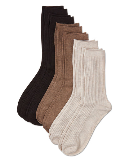 Women's 6 Pair Pack Basic Solid Soft Flat Knit Crew Socks : Color: Black