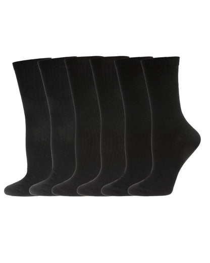 Women's 6 Pair Pack Basic Rib/Flat Knit/Cable Crew Socks : Color: Black