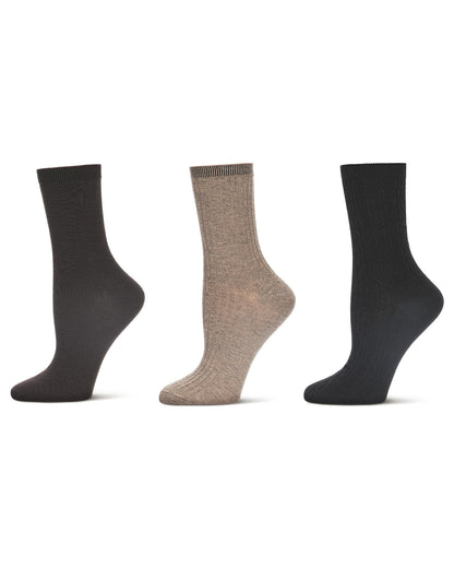 Women's 6 Pair Pack Basic Rib/Flat Knit/Cable Crew Socks : Color: Khaki-Brown-Black