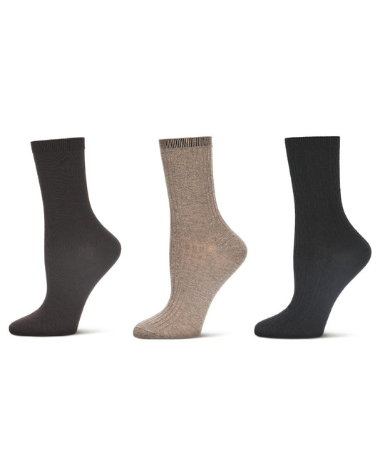 Women's 6 Pair Pack Basic Rib/Flat Knit/Cable Crew Socks : Color: Khaki-Brown-Black