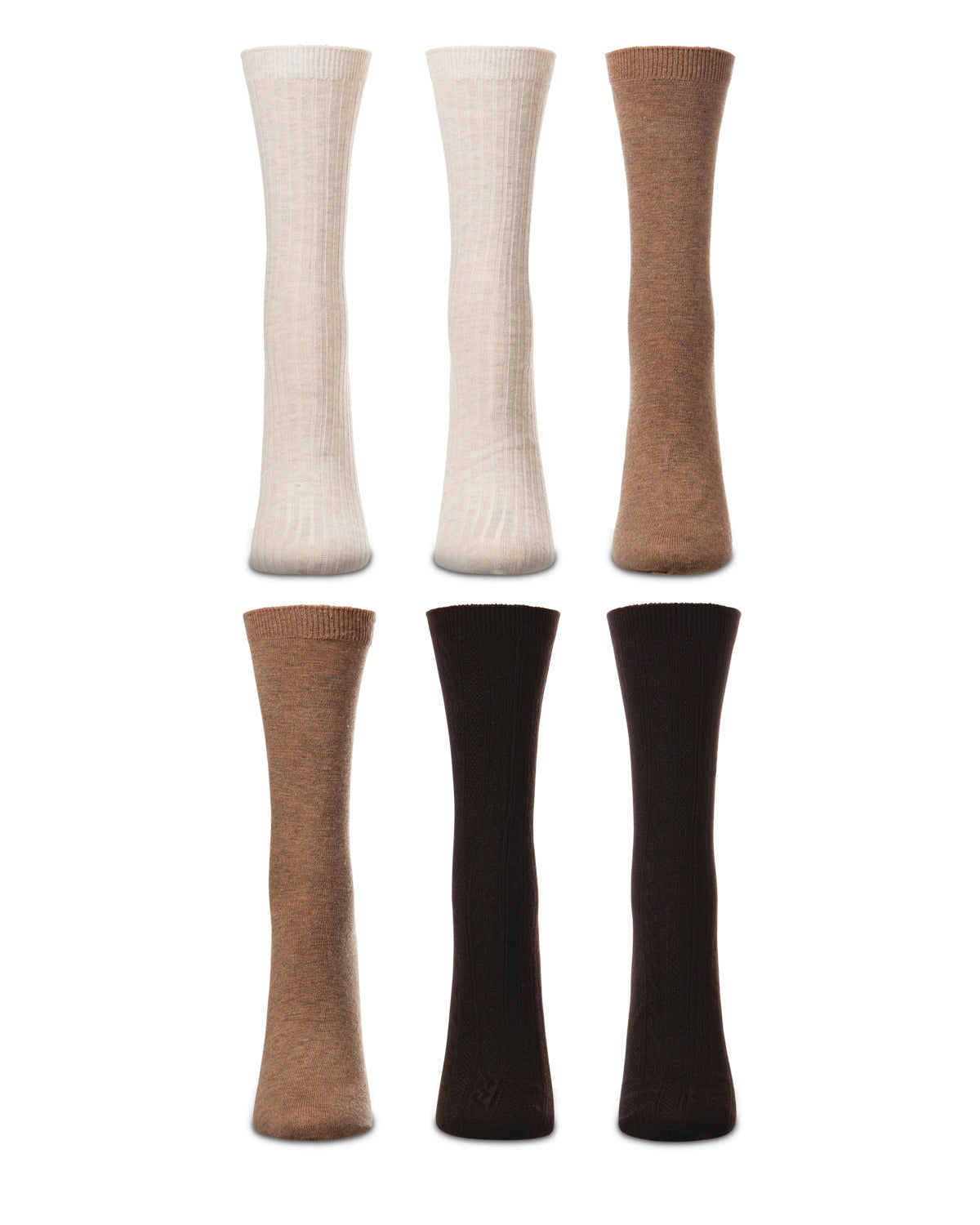 Women's 6 Pair Pack Basic Rib/Flat Knit/Cable Crew Socks