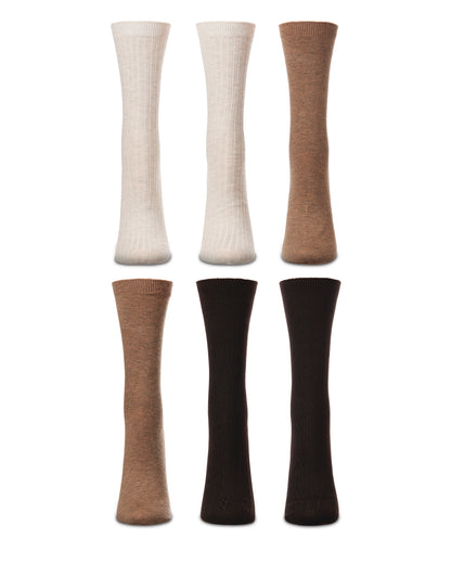 Women's 6 Pair Pack Basic Rib/Flat Knit/Cable Crew Socks