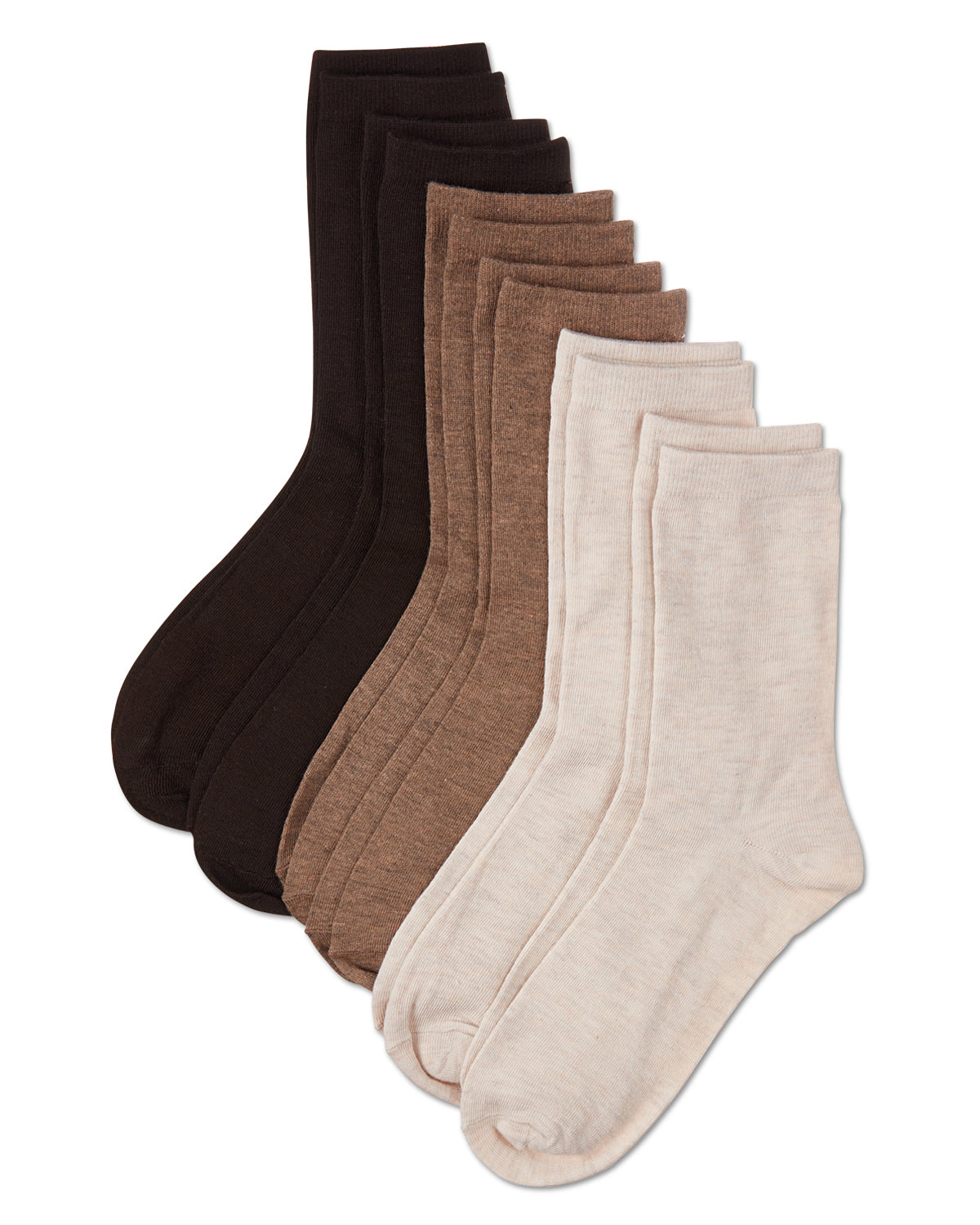 Women's 6 Pair Pack Basic Rib/Flat Knit/Cable Crew Socks : Color: Black
