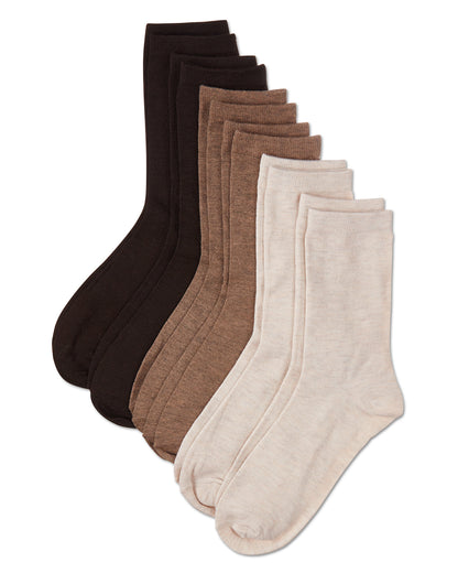 Women's 6 Pair Pack Basic Rib/Flat Knit/Cable Crew Socks : Color: Black