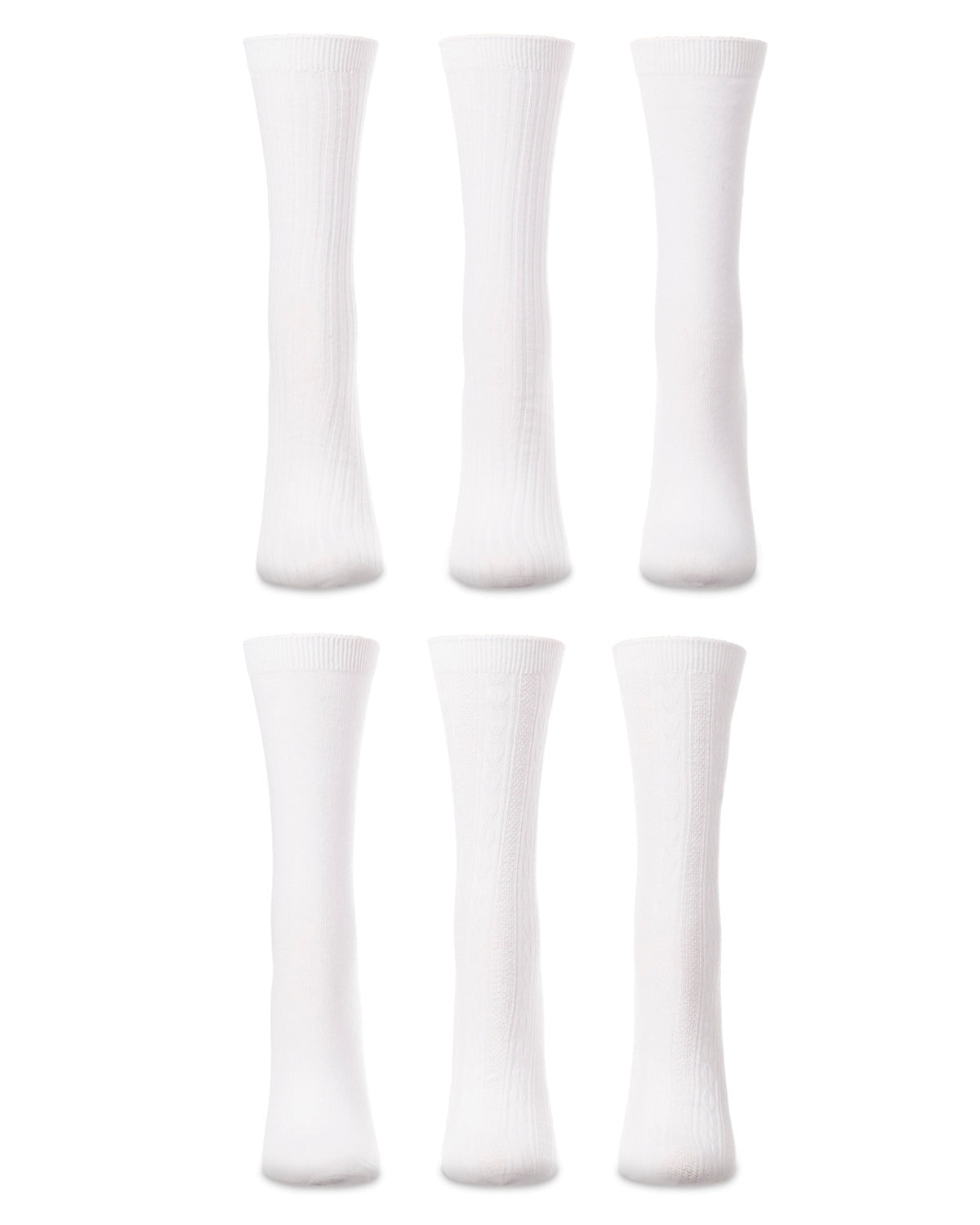 Women's 6 Pair Pack Basic Rib/Flat Knit/Cable Crew Socks