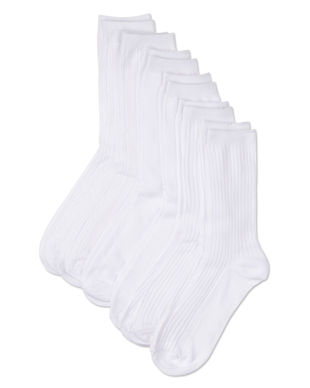 Women's 6 Pair Pack Basic Rib/Flat Knit/Cable Crew Socks : Color: White