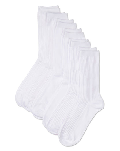 Women's 6 Pair Pack Basic Rib/Flat Knit/Cable Crew Socks : Color: White