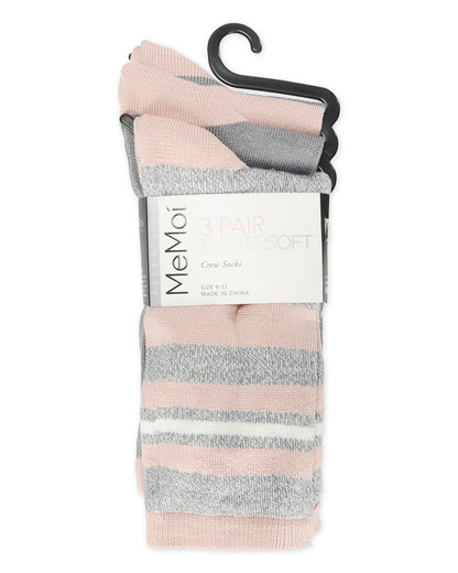 Women's 3 Pack Multi-Stripe Buttersoft Crew Socks : Color: Gray