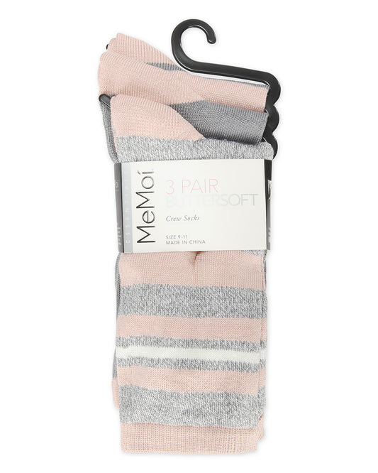 Women's 3 Pack Multi-Stripe Buttersoft Crew Socks : Color: Gray