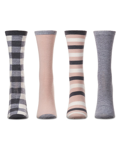 Women's 4 Pair Pack Buffalo Check Buttersoft Crew Socks : Color: Blush