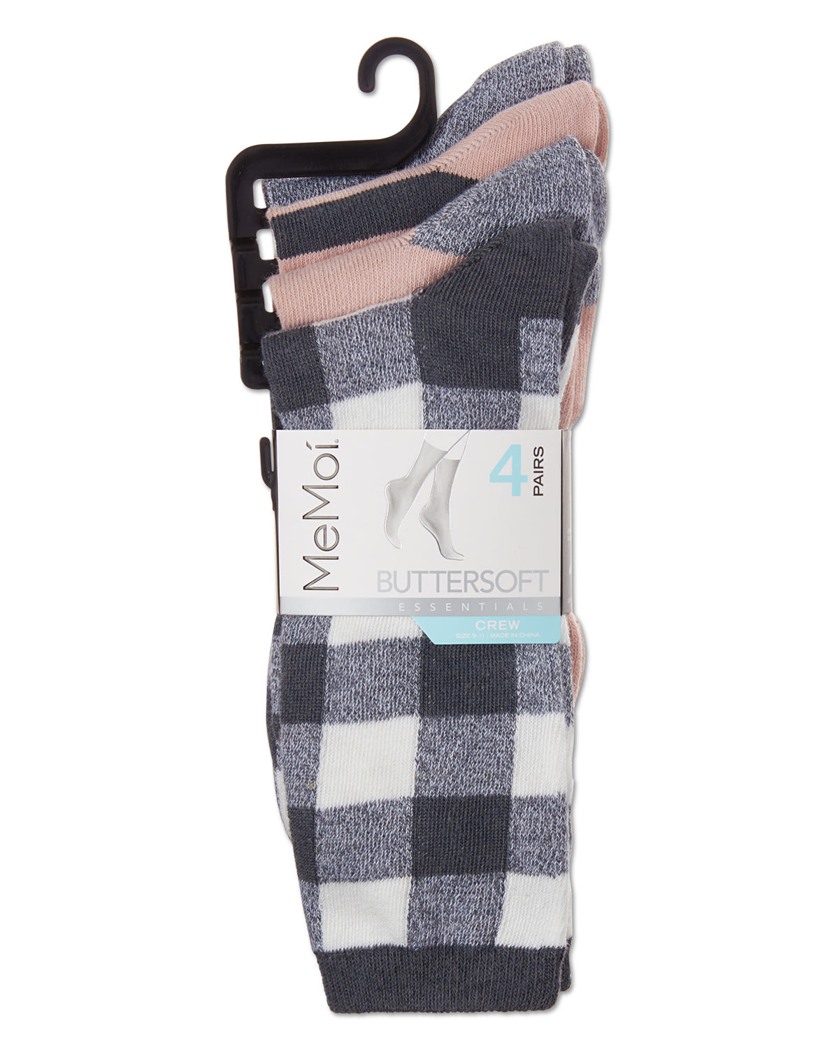 Women's 4 Pair Pack Buffalo Check Buttersoft Crew Socks : Color: Blush
