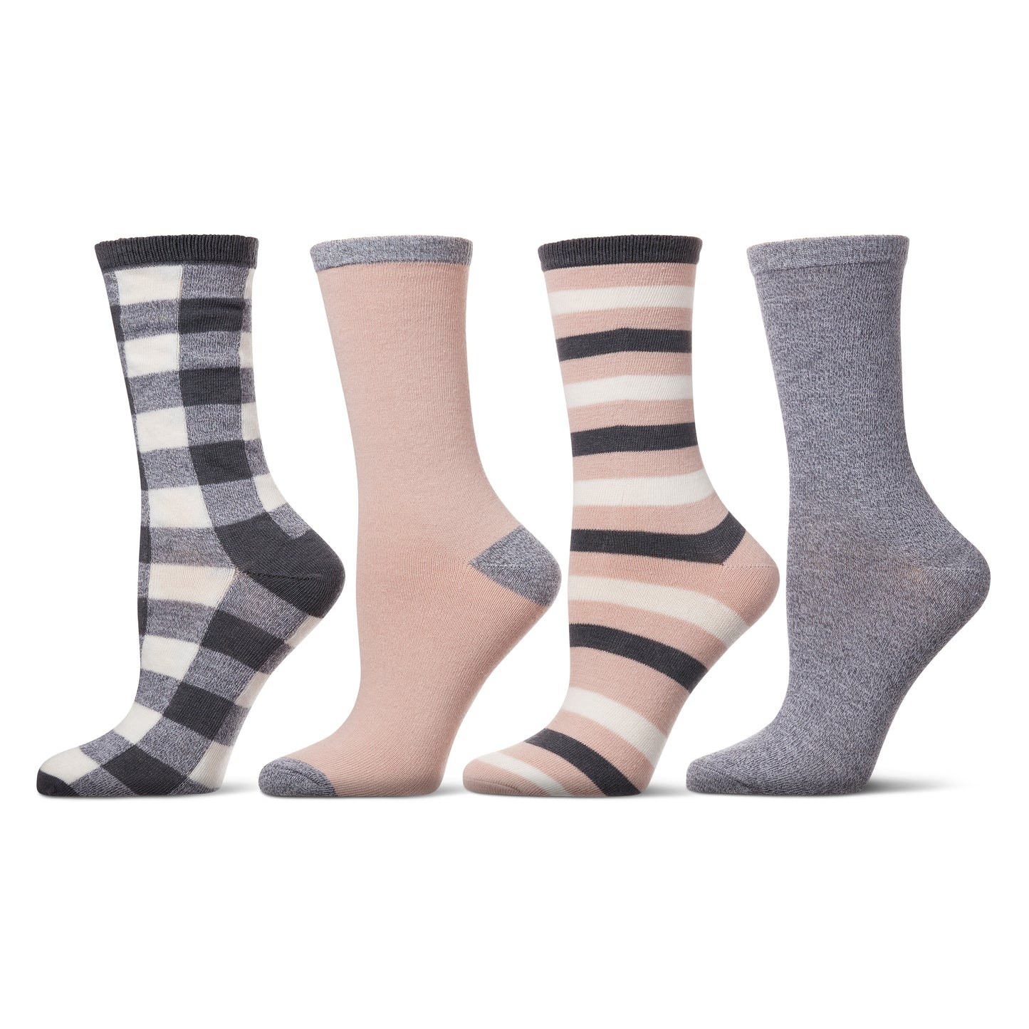 Women's 4 Pair Pack Buffalo Check Buttersoft Crew Socks : Color: Blush