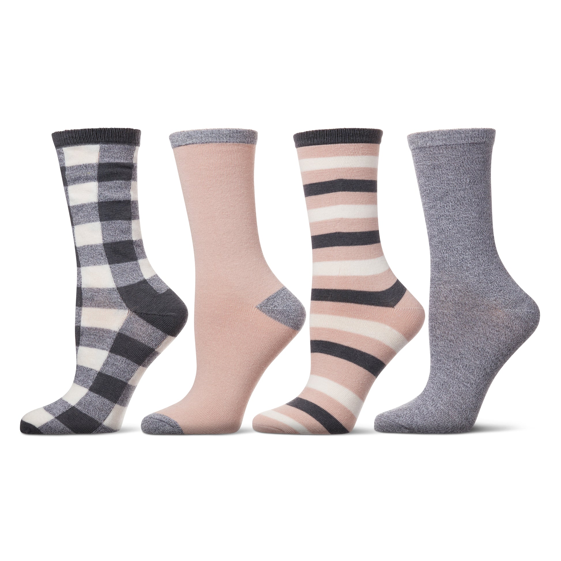 Women's 4 Pair Pack Buffalo Check Buttersoft Crew Socks : Color: Blush