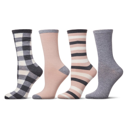 Women's 4 Pair Pack Buffalo Check Buttersoft Crew Socks : Color: Blush