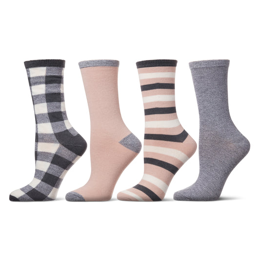 Women's 4 Pair Pack Buffalo Check Buttersoft Crew Socks : Color: Blush