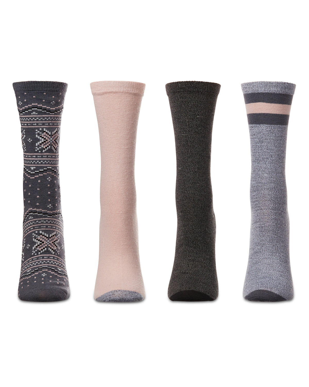 Women's 4 Pair Pack Fairisle Buttersoft Crew Socks : Color: Gray