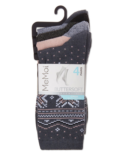 Women's 4 Pair Pack Fairisle Buttersoft Crew Socks : Color: Gray