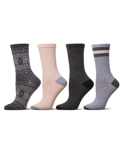 Women's 4 Pair Pack Fairisle Buttersoft Crew Socks : Color: Gray