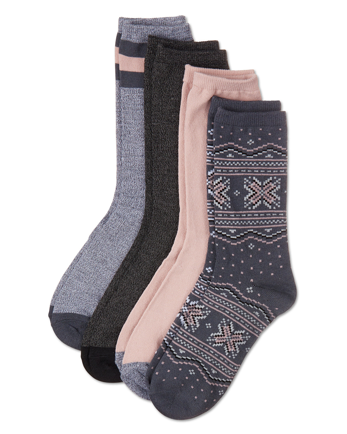 Women's 4 Pair Pack Fairisle Buttersoft Crew Socks : Color: Gray