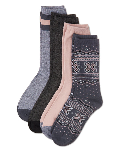 Women's 4 Pair Pack Fairisle Buttersoft Crew Socks : Color: Gray