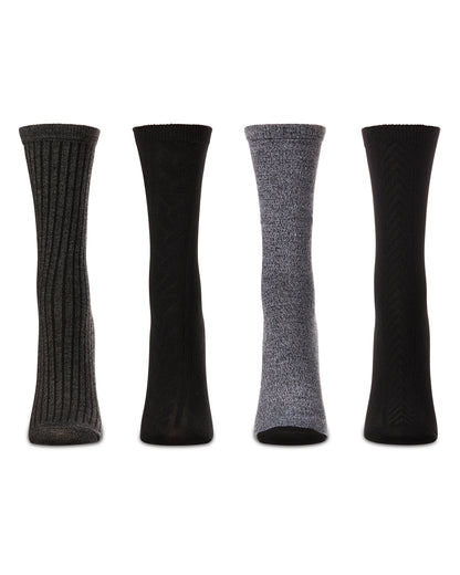 Women's 4 Pair Pack Textured Buttersoft Crew Socks : Color: Black
