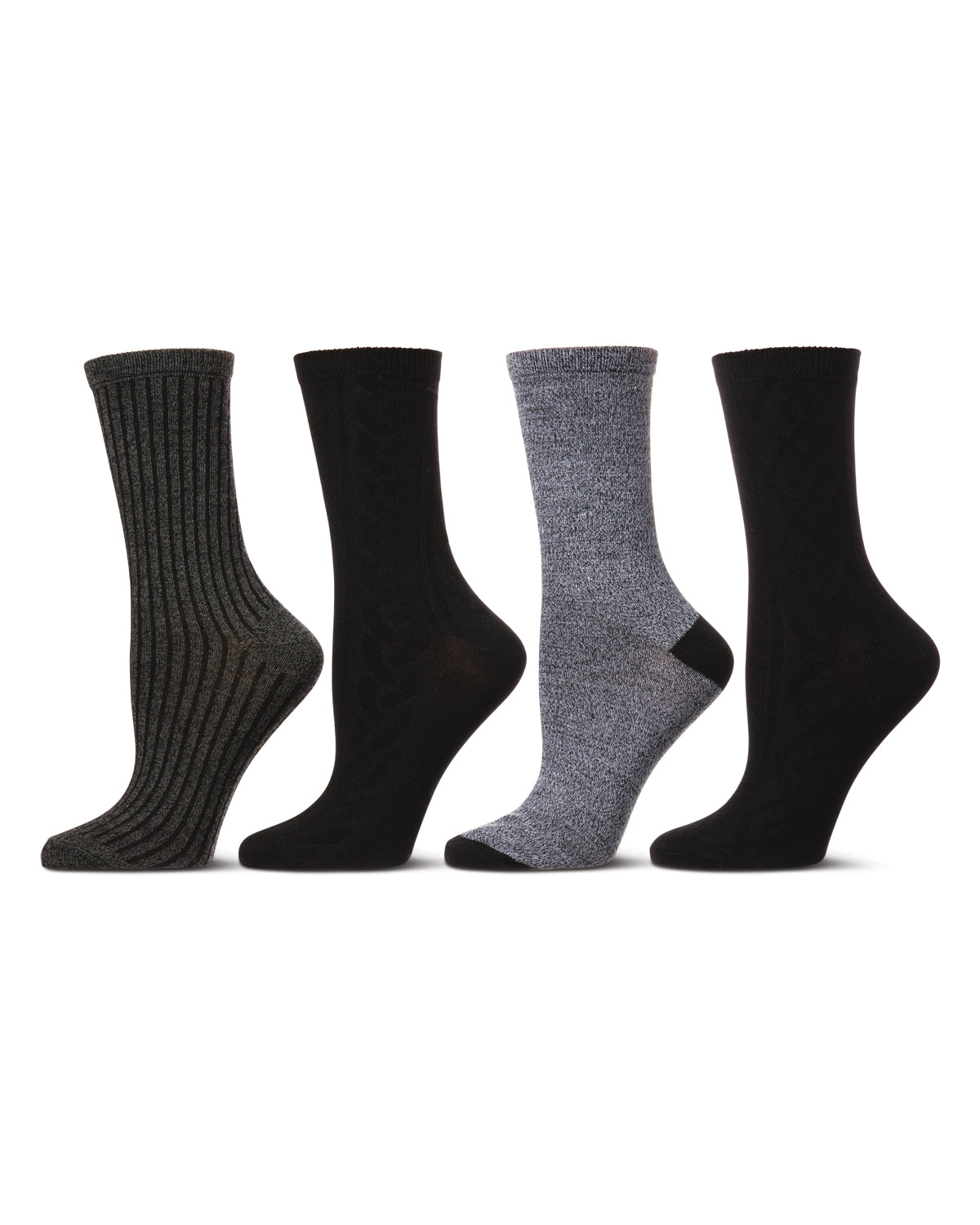 Women's 4 Pair Pack Textured Buttersoft Crew Socks : Color: Black