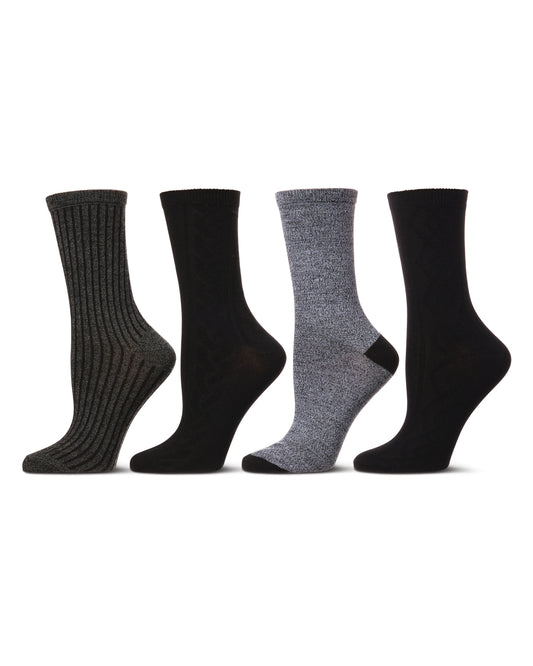 Women's 4 Pair Pack Textured Buttersoft Crew Socks : Color: Black