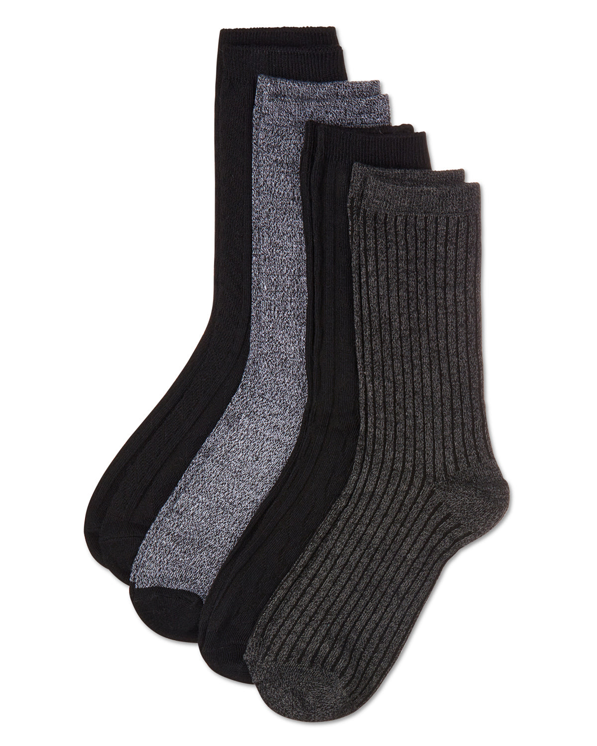 Women's 4 Pair Pack Textured Buttersoft Crew Socks : Color: Black