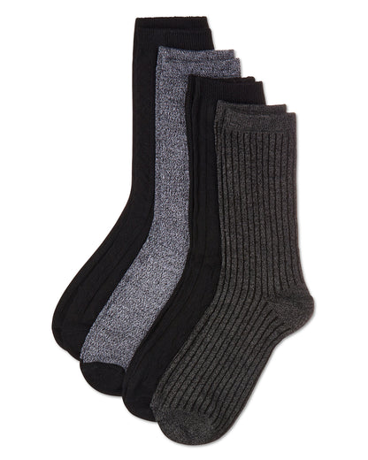 Women's 4 Pair Pack Textured Buttersoft Crew Socks : Color: Black