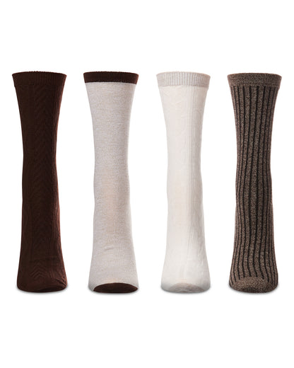 Women's 4 Pair Pack Textured Buttersoft Crew Socks : Color: Black