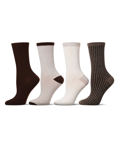 Women's 4 Pair Pack Textured Buttersoft Crew Socks : Color: Brown