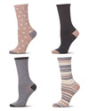 4 Pair Women's Buttersoft Crew Socks - Pindot Hearts, Stripes, Solids